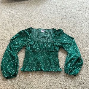 Princess Polly Melvin Green Polka Dot Long Sleeve Top